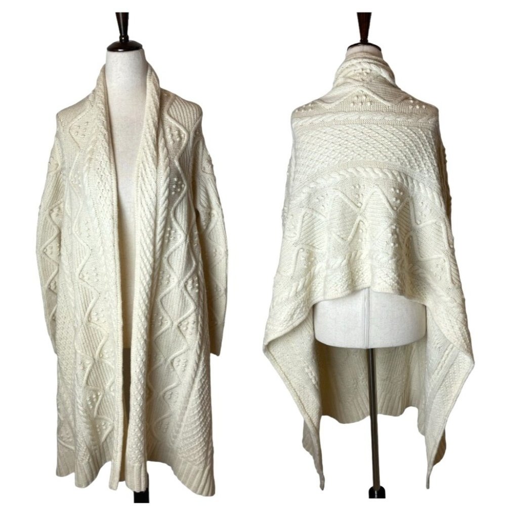 Sonya Madden Ivory The Cardi Cable Knit Cashmere Blend Wrap Cardigan Sweater OS
